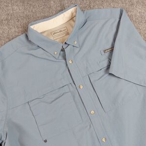 Eddie Bauer Ripstop Guide Shirt Men's 2XL Blue Button Down Short Sleeve Outdoors